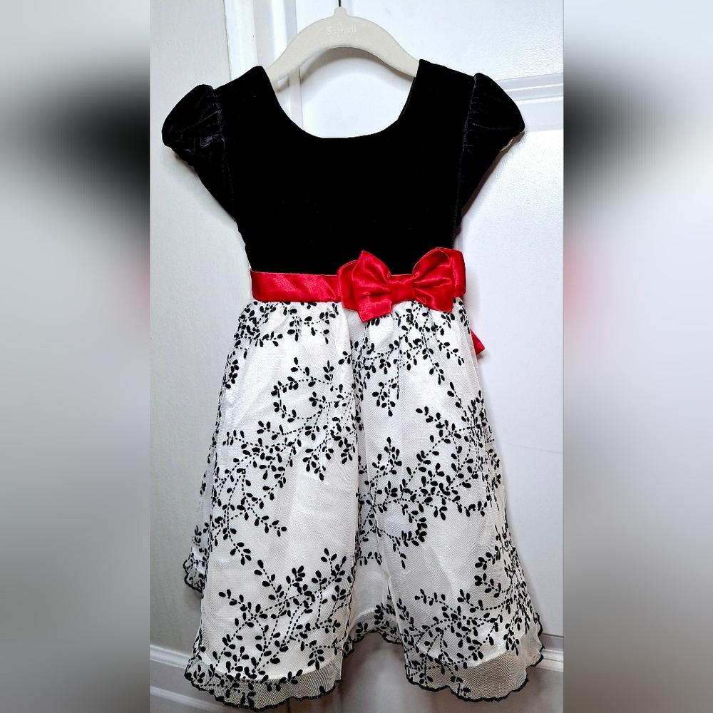Jona Michelle Beautiful Flocked Dress with Red Bow (3T)